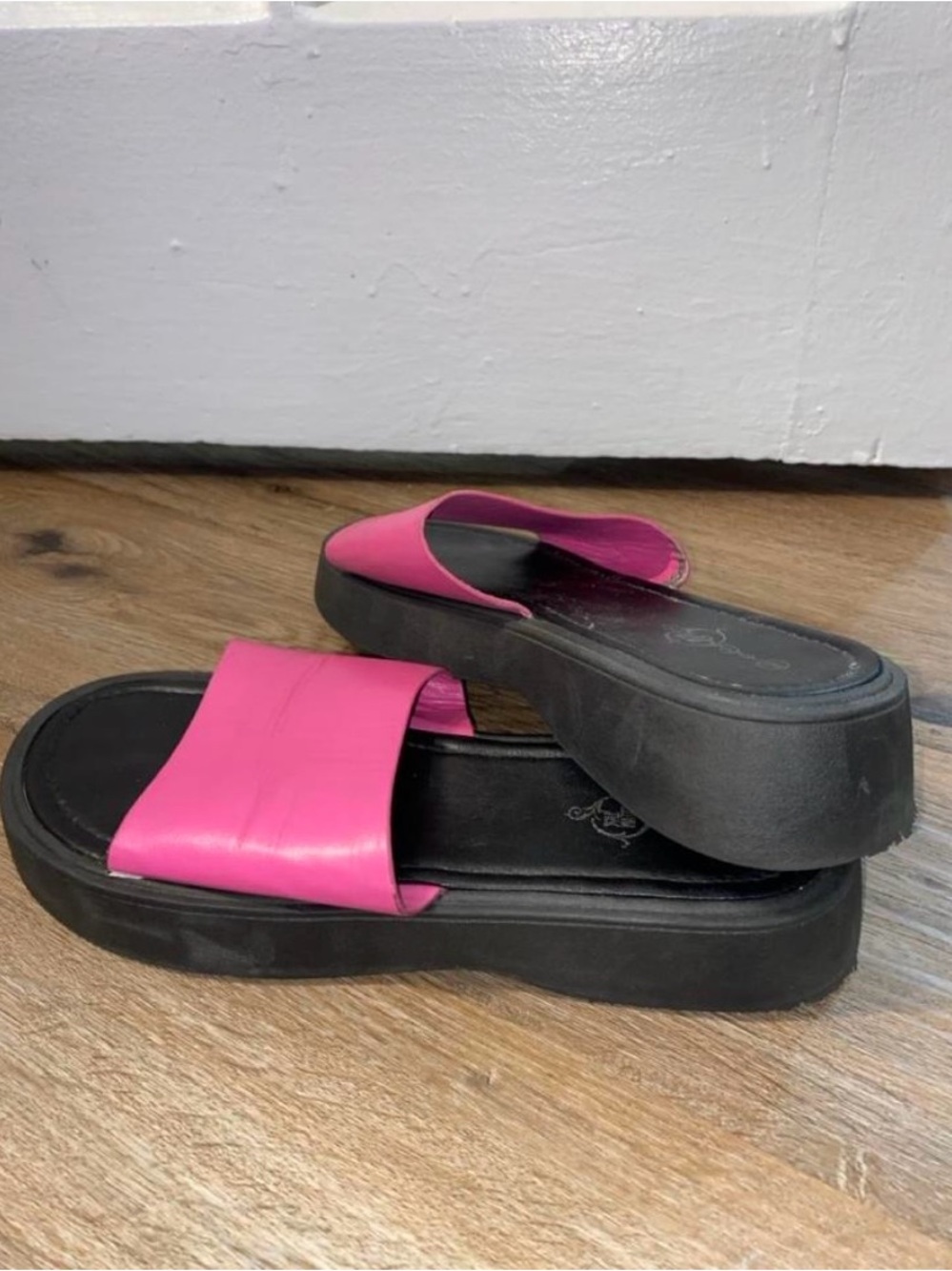 Women’s Hot Pink Slide Sandals with Black Platform